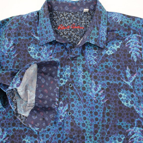 Robert graham shirt men's 2XL flip cuff long sleeve button up dotted leaf cotton - Picture 1 of 14